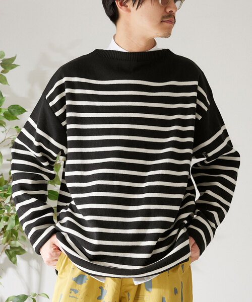 417 EDIFICE（フォーワンセブンエディフィス）の「コットンライクポリボーダーニット（ニット/セーター・メンズ・ブラック/ホワイト/グリーン/ラベンダー・MEDIUM/LARGE）」の8枚目の写真