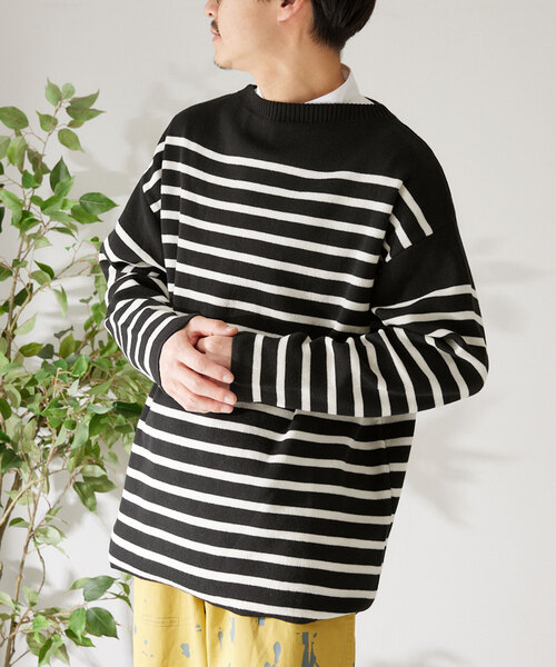 417 EDIFICE（フォーワンセブンエディフィス）の「コットンライクポリボーダーニット（ニット/セーター・メンズ・ブラック/ホワイト/グリーン/ラベンダー・MEDIUM/LARGE）」の9枚目の写真