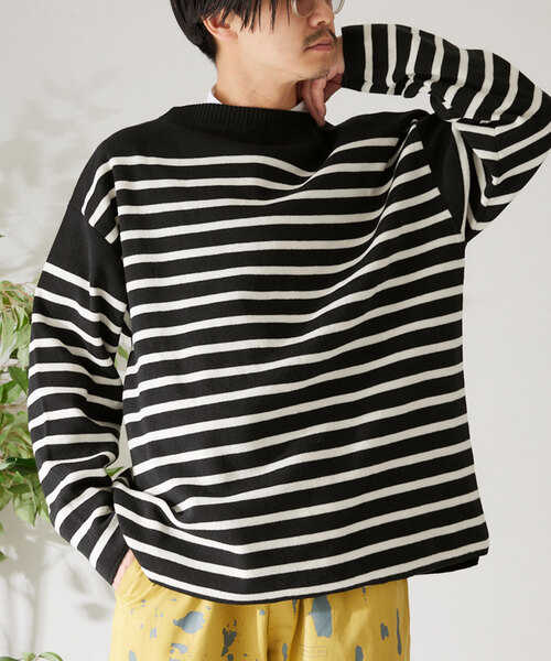 417 EDIFICE（フォーワンセブンエディフィス）の「コットンライクポリボーダーニット（ニット/セーター・メンズ・ブラック/ホワイト/グリーン/ラベンダー・MEDIUM/LARGE）」の10枚目の写真