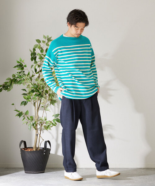 417 EDIFICE（フォーワンセブンエディフィス）の「コットンライクポリボーダーニット（ニット/セーター・メンズ・ブラック/ホワイト/グリーン/ラベンダー・MEDIUM/LARGE）」の19枚目の写真