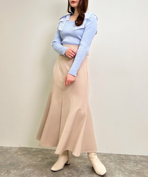 INGNI(イング)の「スクエアネック異素材肩リボンニット(ニット/セーター・レディース・ブラック/オフホワイト/サックスブルー・M)」の16枚目の写真