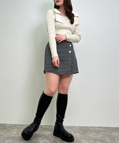 INGNI(イング)の「スクエアネック異素材肩リボンニット(ニット/セーター・レディース・ブラック/オフホワイト/サックスブルー・M)」の6枚目の写真
