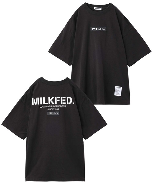 MILKFED.(ミルクフェド)の「BAR AND STENCIL LOGO WIDE S/S TEE(Tシャツ/カットソー・レディース・ホワイト/マルチ/オフホワイト/ブラック/レッド/パープル/ライトピンク/オレンジ/ライトブルー・ONE SIZE)」の4枚目の写真