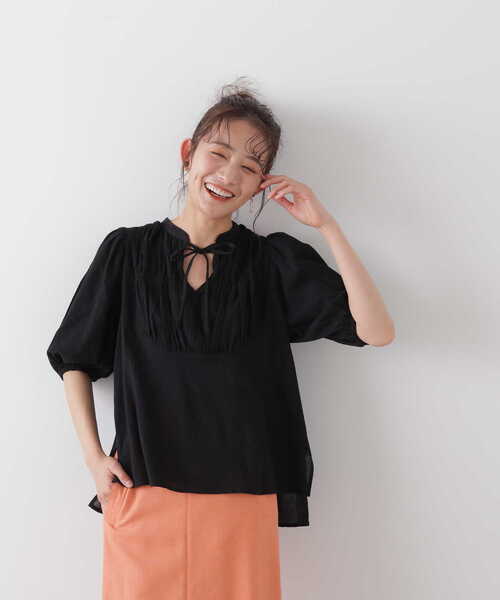 N.（N. Natural Beauty Basic）（エヌエヌナチュラルビューティーベーシック）の「◆コットンシャーリングリボンブラウス（シャツ/ブラウス・レディース・オフホワイト/ピンク/ブラック・MEDIUM）」の19枚目の写真