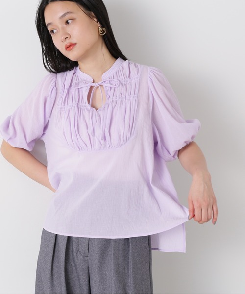 N.（N. Natural Beauty Basic）（エヌエヌナチュラルビューティーベーシック）の「◆コットンシャーリングリボンブラウス（シャツ/ブラウス・レディース・オフホワイト/ピンク/ブラック・MEDIUM）」の3枚目の写真
