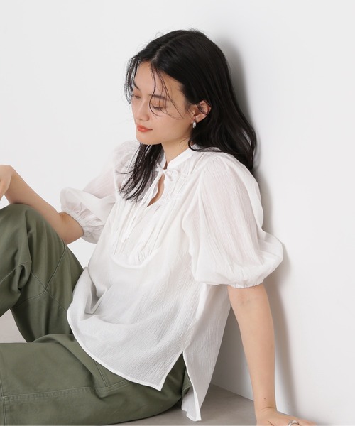 N.（N. Natural Beauty Basic）（エヌエヌナチュラルビューティーベーシック）の「◆コットンシャーリングリボンブラウス（シャツ/ブラウス・レディース・オフホワイト/ピンク/ブラック・MEDIUM）」の9枚目の写真