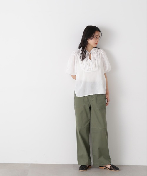 N.（N. Natural Beauty Basic）（エヌエヌナチュラルビューティーベーシック）の「◆コットンシャーリングリボンブラウス（シャツ/ブラウス・レディース・オフホワイト/ピンク/ブラック・MEDIUM）」の4枚目の写真