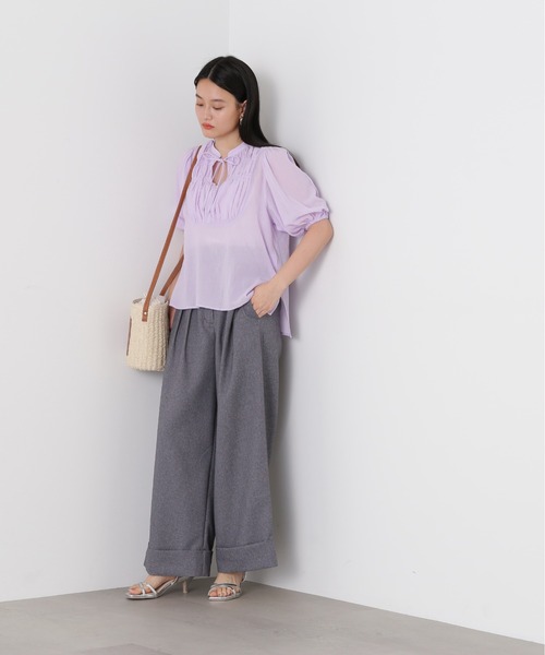 N.（N. Natural Beauty Basic）（エヌエヌナチュラルビューティーベーシック）の「◆コットンシャーリングリボンブラウス（シャツ/ブラウス・レディース・オフホワイト/ピンク/ブラック・MEDIUM）」の8枚目の写真