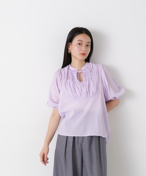 N.（N. Natural Beauty Basic）（エヌエヌナチュラルビューティーベーシック）の「◆コットンシャーリングリボンブラウス（シャツ/ブラウス・レディース・オフホワイト/ピンク/ブラック・MEDIUM）」の6枚目の写真