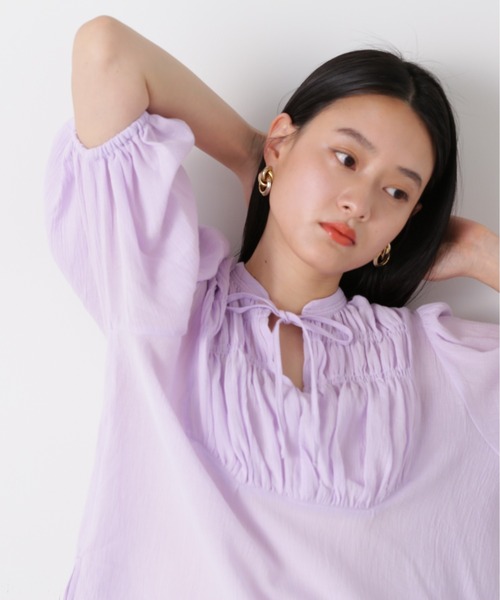 N.（N. Natural Beauty Basic）（エヌエヌナチュラルビューティーベーシック）の「◆コットンシャーリングリボンブラウス（シャツ/ブラウス・レディース・オフホワイト/ピンク/ブラック・MEDIUM）」の10枚目の写真