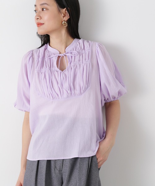 N.（N. Natural Beauty Basic）（エヌエヌナチュラルビューティーベーシック）の「◆コットンシャーリングリボンブラウス（シャツ/ブラウス・レディース・オフホワイト/ピンク/ブラック・MEDIUM）」の15枚目の写真