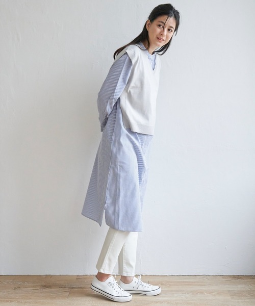 ikka（イッカ）の「【2点セット】ニットベストシャツワンピセット（ワンピース・レディース・グレー/ベージュ/ブラック・S/M/L）」の8枚目の写真