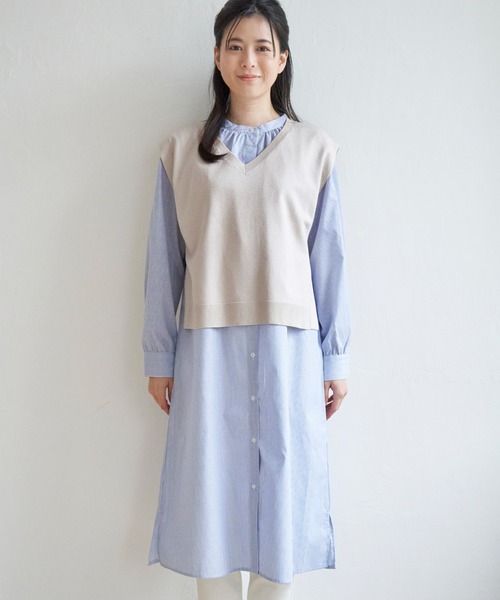 ikka（イッカ）の「【2点セット】ニットベストシャツワンピセット（ワンピース・レディース・グレー/ベージュ/ブラック・S/M/L）」の13枚目の写真