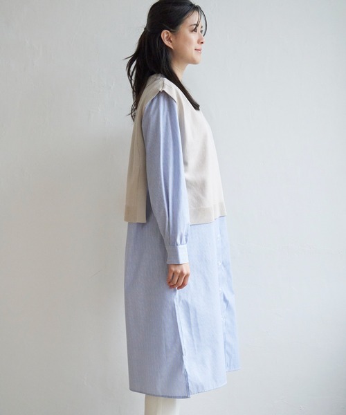 ikka（イッカ）の「【2点セット】ニットベストシャツワンピセット（ワンピース・レディース・グレー/ベージュ/ブラック・S/M/L）」の14枚目の写真