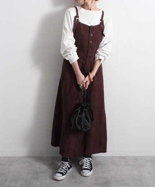 Fizz（フィズ）の「【Fizz/フィズ】　リネンレーヨンマキシ丈サロペットスカート（サロペット/オーバーオール・レディース・ベージュ/ネイビー/ブラウン・M）」の17枚目の写真