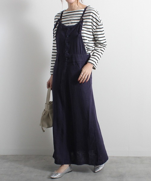 Fizz（フィズ）の「【Fizz/フィズ】　リネンレーヨンマキシ丈サロペットスカート（サロペット/オーバーオール・レディース・ベージュ/ネイビー/ブラウン・M）」の6枚目の写真