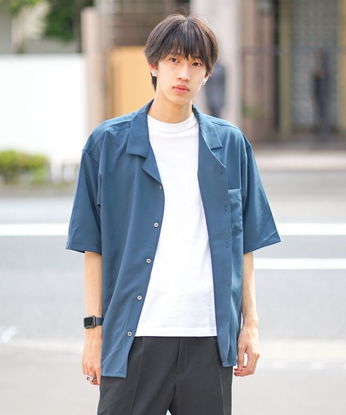 Blue Standard (ブルースタンダード)の「【BLUE STANDARD/ブルースタンダード】消臭 吸水速乾 接触冷感 UVカット ドライ ストレッチ オープンカラー 開襟 シャツ(シャツ/ブラウス・メンズ・カーキ/ベージュ/ブラック/ネイビー/グリーン・LARGE/X-LARGE/MEDIUM)」の5枚目の写真