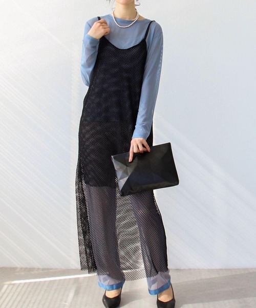 Three Four Time（ｽﾘｰﾌｫｰﾀｲﾑ）の「メッシュキャミワンピース＆Ｔシャツ（ワンピース・レディース・グレー/アイボリー/ブラック・FREE）」の2枚目の写真