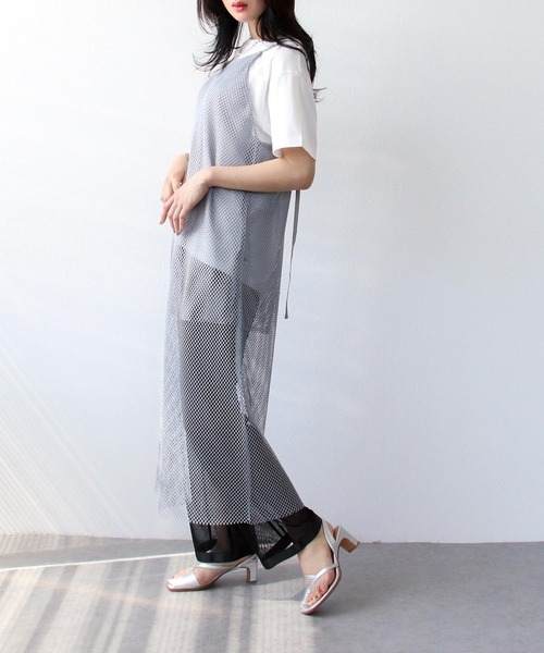 Three Four Time（ｽﾘｰﾌｫｰﾀｲﾑ）の「メッシュキャミワンピース＆Ｔシャツ（ワンピース・レディース・グレー/アイボリー/ブラック・FREE）」の15枚目の写真