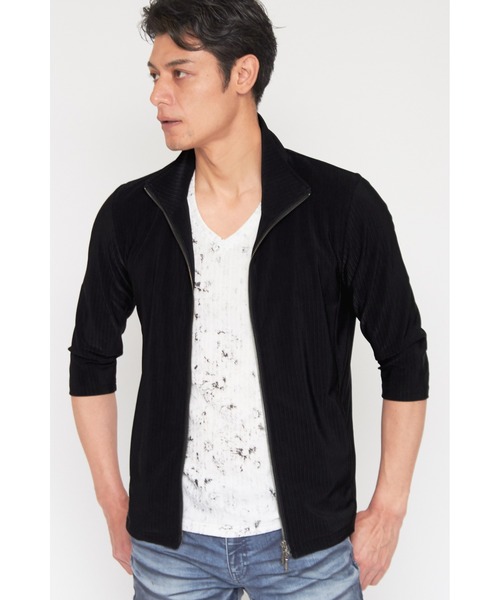 TORNADO MART（トルネードマート）の「TORNADO MART∴プランプトリコット７分袖スタンドZIPカーデ（カーディガン/ボレロ・メンズ・グレー/ブラック・M/L/LL）」の2枚目の写真