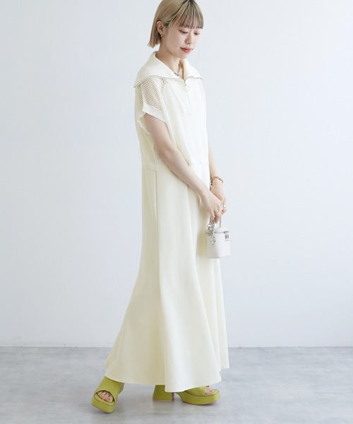 w closet(ダブルクローゼット)の「【SETアイテム】ハーフジップメッシュニット&キャミワンピース(ワンピース・レディース・オフホワイト/カーキ/ブラック・FREE)」の11枚目の写真