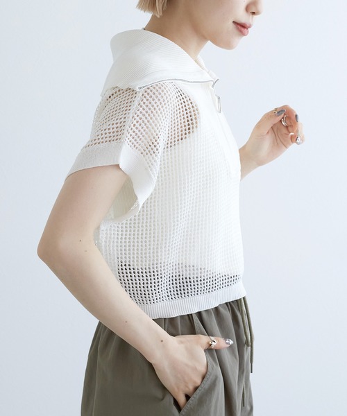 w closet(ダブルクローゼット)の「【SETアイテム】ハーフジップメッシュニット&キャミワンピース(ワンピース・レディース・オフホワイト/カーキ/ブラック・FREE)」の19枚目の写真