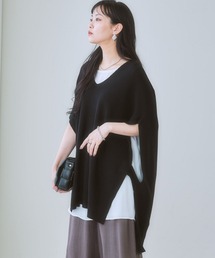 Vネックワイドニットベスト【ゆったりワンサイズ】