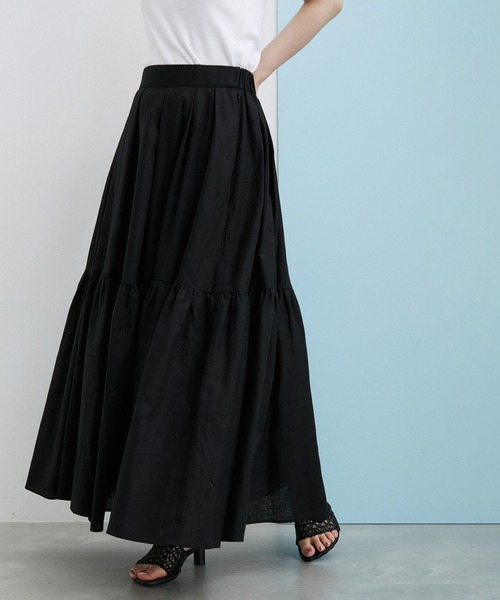 ADAM ET ROPE'(アダムエロペ)の「【WEB限定(一部店舗展開あり)】リネンフレアスカート(スカート・レディース・ブラック/ベージュ/ピンク/ブルー・FREE)」の2枚目の写真