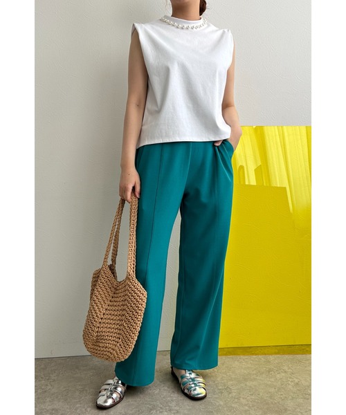 palm RICHE(ポームリシュ)の「パールポイントノースリーブトップス(Tシャツ/カットソー・レディース・カーキ/ブラック/オフホワイト・M)」の4枚目の写真