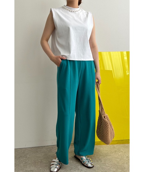 palm RICHE(ポームリシュ)の「パールポイントノースリーブトップス(Tシャツ/カットソー・レディース・カーキ/ブラック/オフホワイト・M)」の6枚目の写真