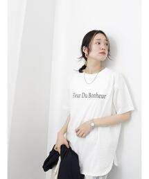Samansa Mos2 blue | 【USAコットン】ロゴチュニックTシャツ(Tシャツ/カットソー)