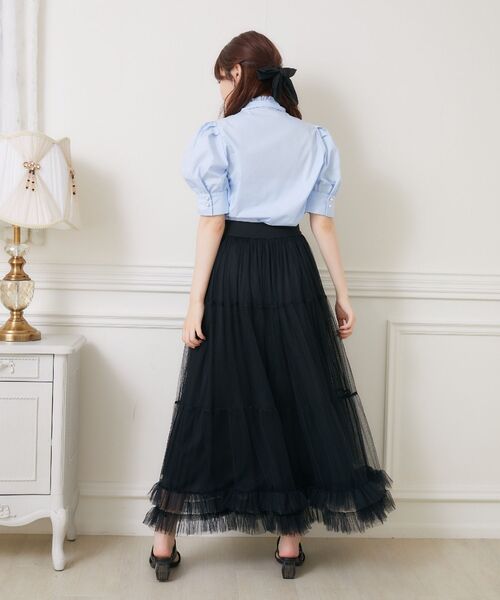 ems excite(エムズエキサイト)の「パール釦ボウタイBL(シャツ/ブラウス・レディース・ブルー/ブルー系その他/ホワイト・FREE)」の5枚目の写真