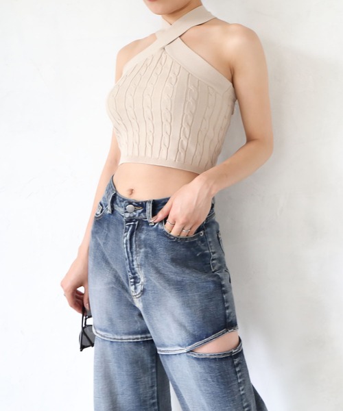 ENVYM（アンビー）の「ホルターネックタイトップス（Tシャツ/カットソー・レディース・ベージュ/ホワイト/ブラック・FREE）」の6枚目の写真