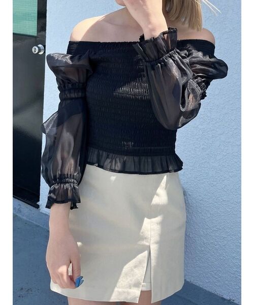 EMODA（エモダ）の「2WAY SHEER SHIRRING TOP（Tシャツ/カットソー・レディース・ブラック/その他1/その他・FREE）」の4枚目の写真