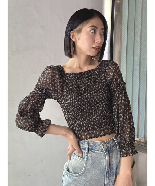 EMODA（エモダ）の「2WAY SHEER SHIRRING TOP（Tシャツ/カットソー・レディース・ブラック/その他1/その他・FREE）」の6枚目の写真