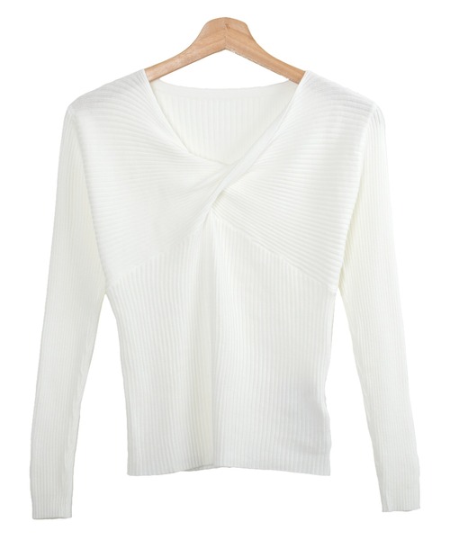 Felt-Maglietta（フェルトマリエッタ）の「ツイストネック長袖リブニット（ニット/セーター・レディース・ブラック/ホワイト・FREE）」の8枚目の写真