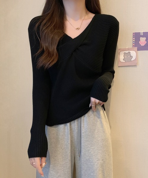 Felt-Maglietta（フェルトマリエッタ）の「ツイストネック長袖リブニット（ニット/セーター・レディース・ブラック/ホワイト・FREE）」の12枚目の写真