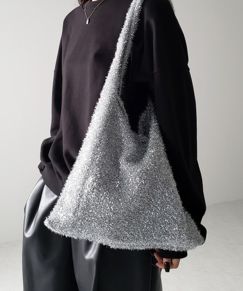 me+em select（ミームセレクト）の「※※【 ４color 】ラメシャギーニットトートバッグ（トートバッグ・レディース・ブラック/チャコールグレー/グレー/ブルー・FREE）」の3枚目の写真