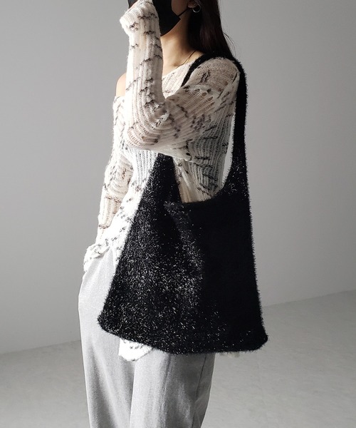 me+em select（ミームセレクト）の「※※【 ４color 】ラメシャギーニットトートバッグ（トートバッグ・レディース・ブラック/チャコールグレー/グレー/ブルー・FREE）」の22枚目の写真