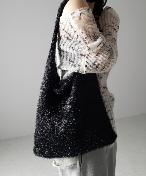 me+em select（ミームセレクト）の「※※【 ４color 】ラメシャギーニットトートバッグ（トートバッグ・レディース・ブラック/チャコールグレー/グレー/ブルー・FREE）」の20枚目の写真