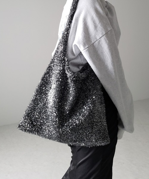 me+em select（ミームセレクト）の「※※【 ４color 】ラメシャギーニットトートバッグ（トートバッグ・レディース・ブラック/チャコールグレー/グレー/ブルー・FREE）」の5枚目の写真