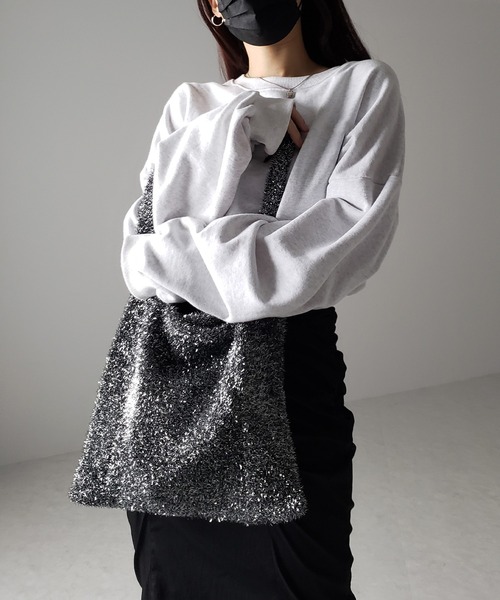 me+em select（ミームセレクト）の「※※【 ４color 】ラメシャギーニットトートバッグ（トートバッグ・レディース・ブラック/チャコールグレー/グレー/ブルー・FREE）」の8枚目の写真