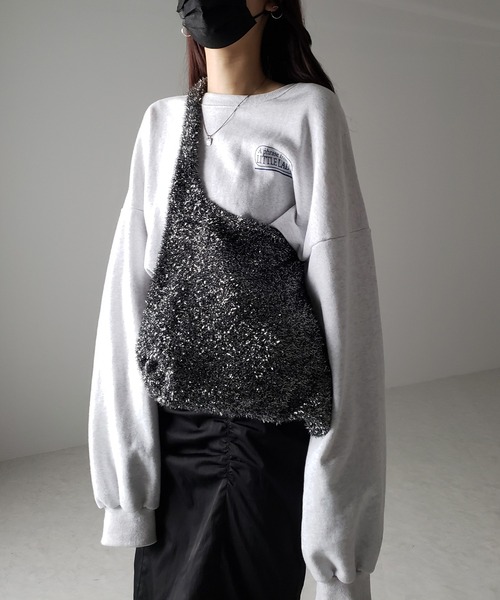 me+em select（ミームセレクト）の「※※【 ４color 】ラメシャギーニットトートバッグ（トートバッグ・レディース・ブラック/チャコールグレー/グレー/ブルー・FREE）」の12枚目の写真