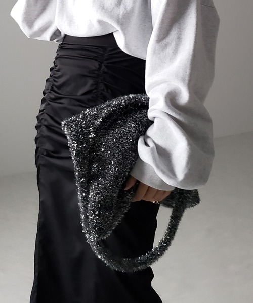 me+em select（ミームセレクト）の「※※【 ４color 】ラメシャギーニットトートバッグ（トートバッグ・レディース・ブラック/チャコールグレー/グレー/ブルー・FREE）」の14枚目の写真