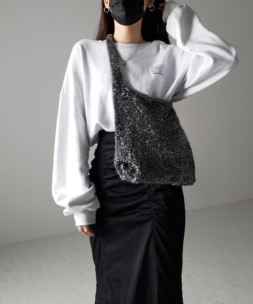 me+em select（ミームセレクト）の「※※【 ４color 】ラメシャギーニットトートバッグ（トートバッグ・レディース・ブラック/チャコールグレー/グレー/ブルー・FREE）」の11枚目の写真