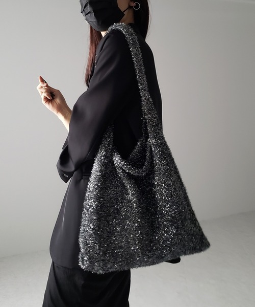 me+em select（ミームセレクト）の「※※【 ４color 】ラメシャギーニットトートバッグ（トートバッグ・レディース・ブラック/チャコールグレー/グレー/ブルー・FREE）」の17枚目の写真