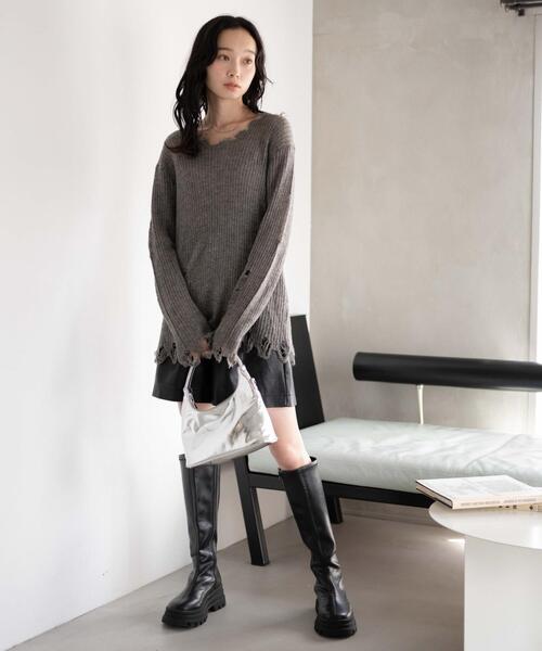 WEGO（ウィゴー）の「WEGO/ダメージニットプルオーバー（ニット/セーター・レディース・グレー/ブラック・FREE）」の13枚目の写真