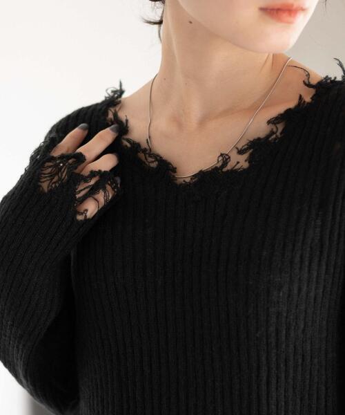 WEGO（ウィゴー）の「WEGO/ダメージニットプルオーバー（ニット/セーター・レディース・グレー/ブラック・FREE）」の7枚目の写真