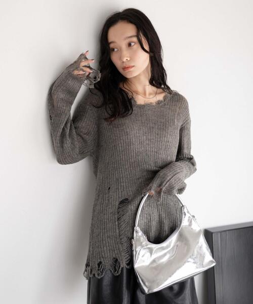 WEGO（ウィゴー）の「WEGO/ダメージニットプルオーバー（ニット/セーター・レディース・グレー/ブラック・FREE）」の11枚目の写真