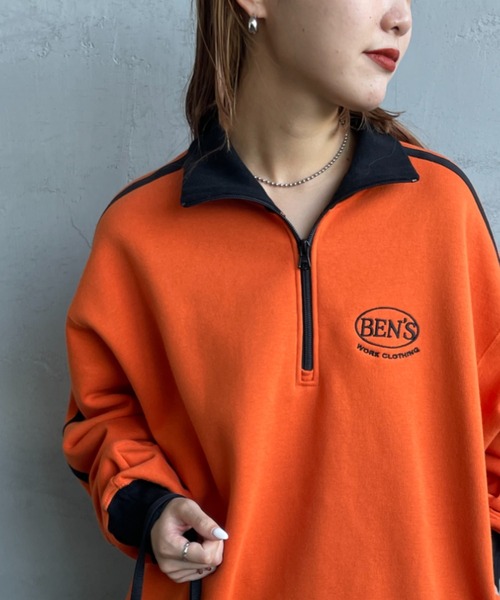 BEN DAVIS（ベンデイビス）の「[BEN DAVIS/ベンデイビス] リブネック ハーフジップスウェット（スウェット・レディース・オフホワイト/ブラック/オレンジ・M/XL/L）」の3枚目の写真
